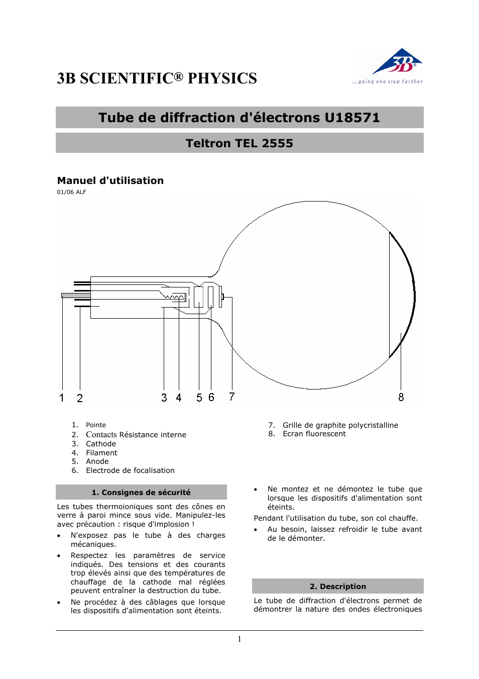 3b scientific, Physics, Teltron tel 2555 | 3B Scientific Teltron Electron Diffraction Tube S User Manual | Page 9 / 24