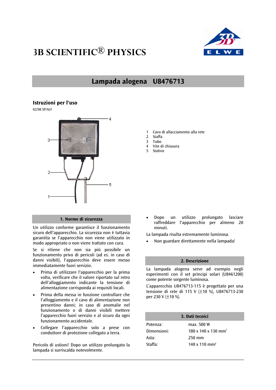 3b scientific® physics | 3B Scientific Halogen Lamp 500 W(115 V, 50__60 Hz) User Manual | Page 7 / 12