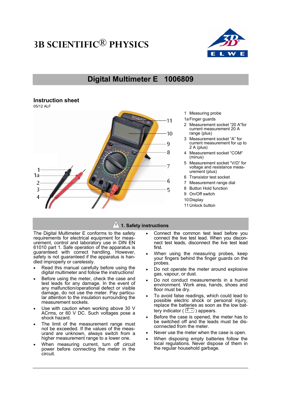 3B Scientific Digital Multimeter E User Manual | 4 pages