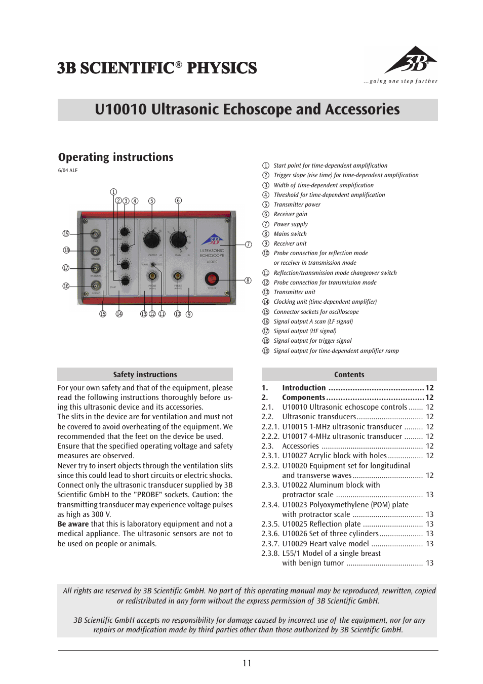 3B Scientific Ultrasonic Echoscope User Manual | 10 pages