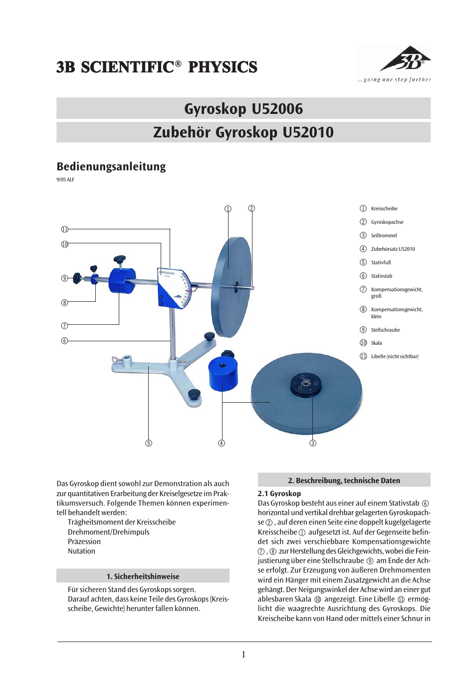 3B Scientific Gyroscope User Manual | 18 pages