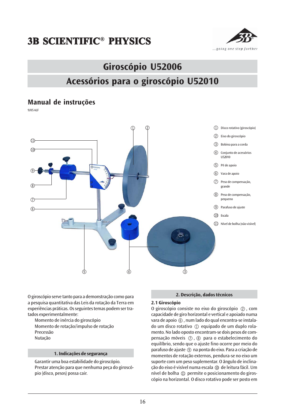 3b scientific, Manual de instruções | 3B Scientific Gyroscope User Manual | Page 16 / 18