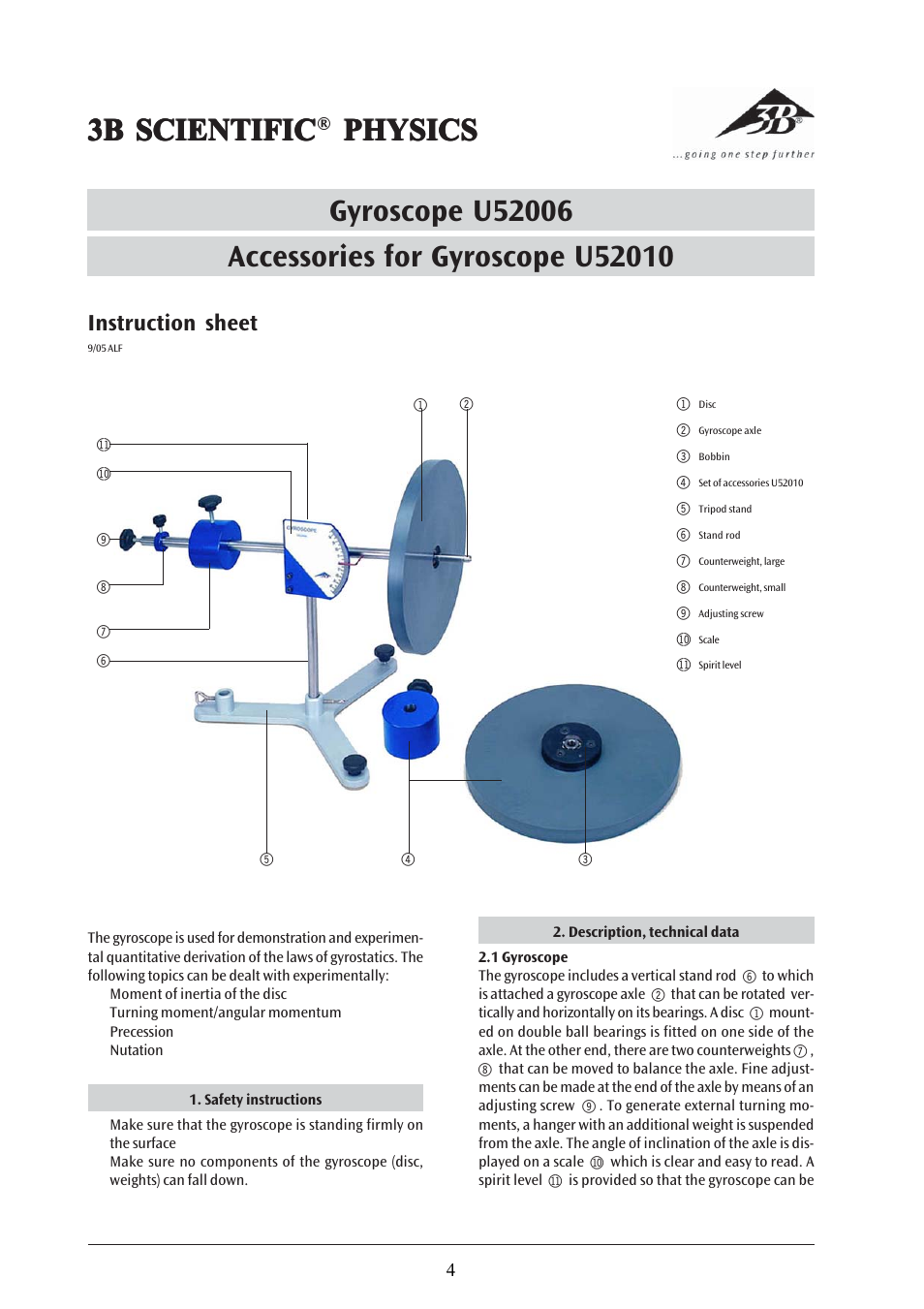3b scientific, Instruction sheet | 3B Scientific Gyroscope User Manual | Page 4 / 18