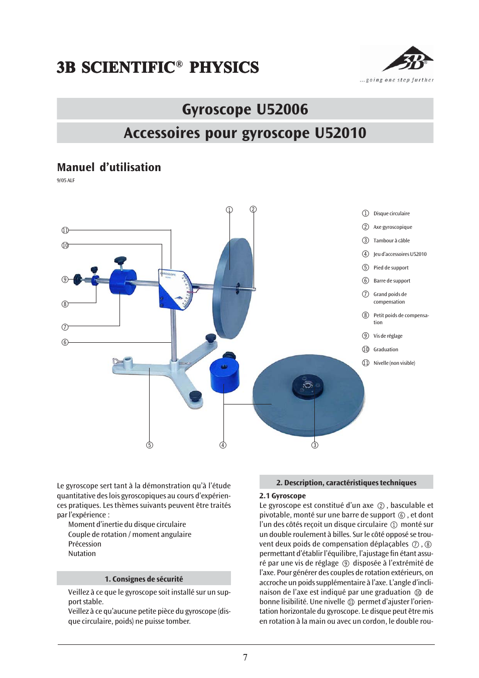 3b scientific, Manuel d’utilisation | 3B Scientific Gyroscope User Manual | Page 7 / 18