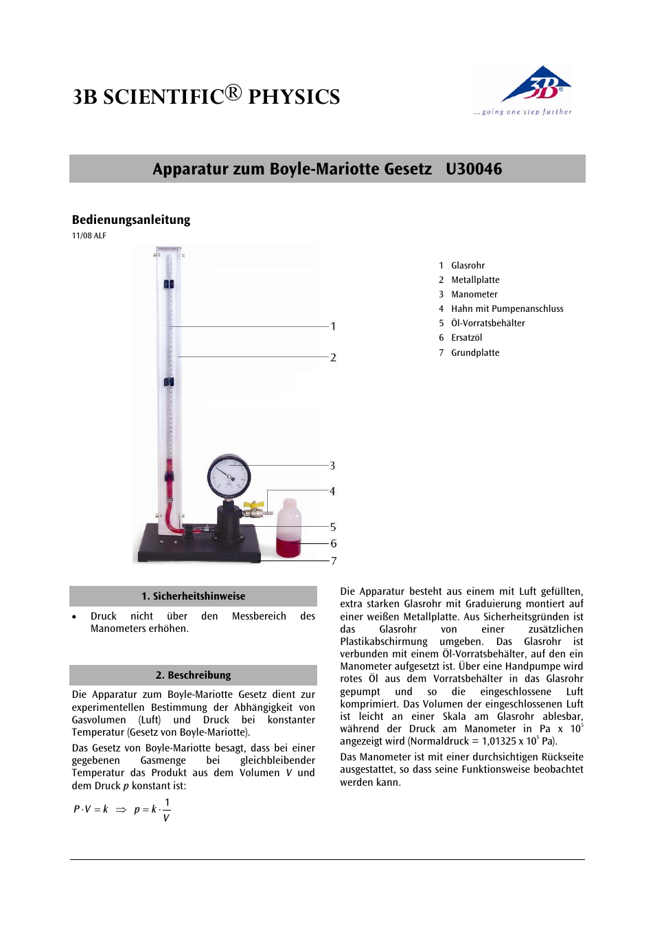 3B Scientific Boyle's Law Apparatus S User Manual | 12 pages