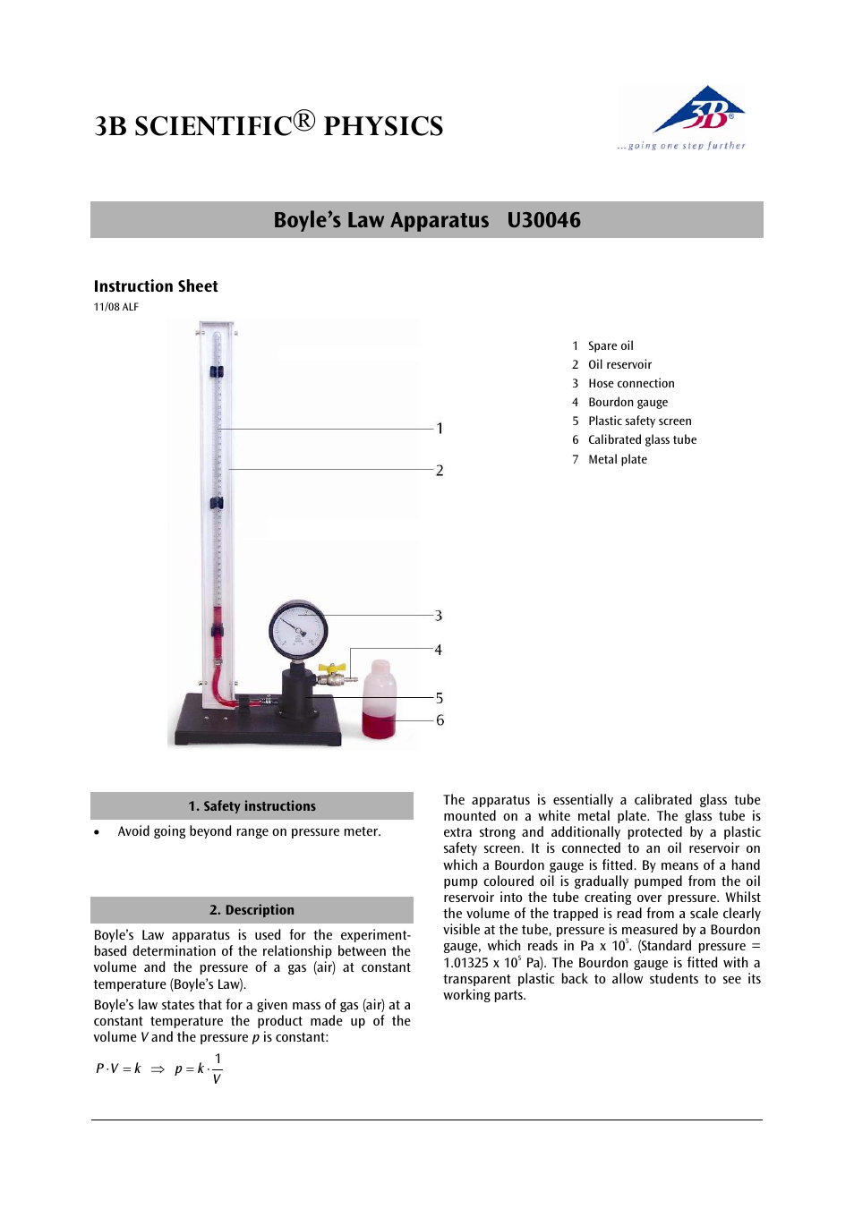 3b scientific® physics | 3B Scientific Boyle's Law Apparatus S User Manual | Page 3 / 12