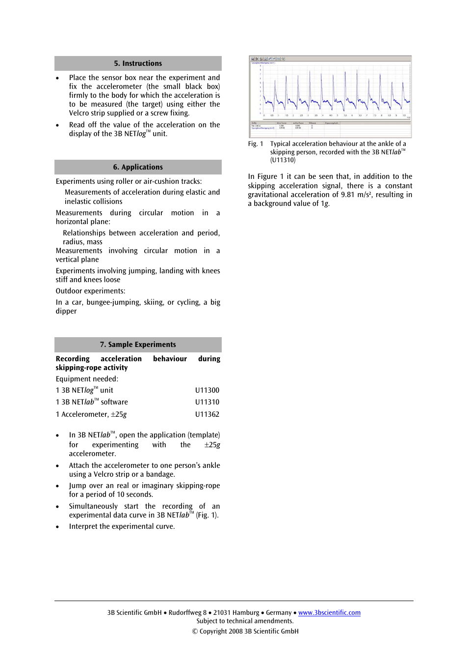 3B Scientific Acceleration Sensor, ±25g User Manual | Page 4 / 12