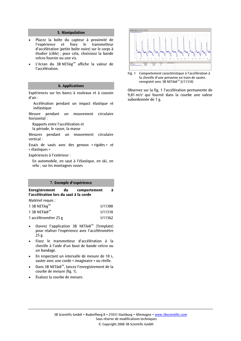 3B Scientific Acceleration Sensor, ±25g User Manual | Page 6 / 12