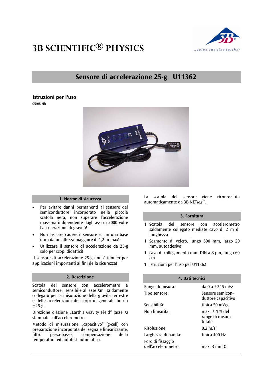 3b scientific® physics | 3B Scientific Acceleration Sensor, ±25g User Manual | Page 7 / 12