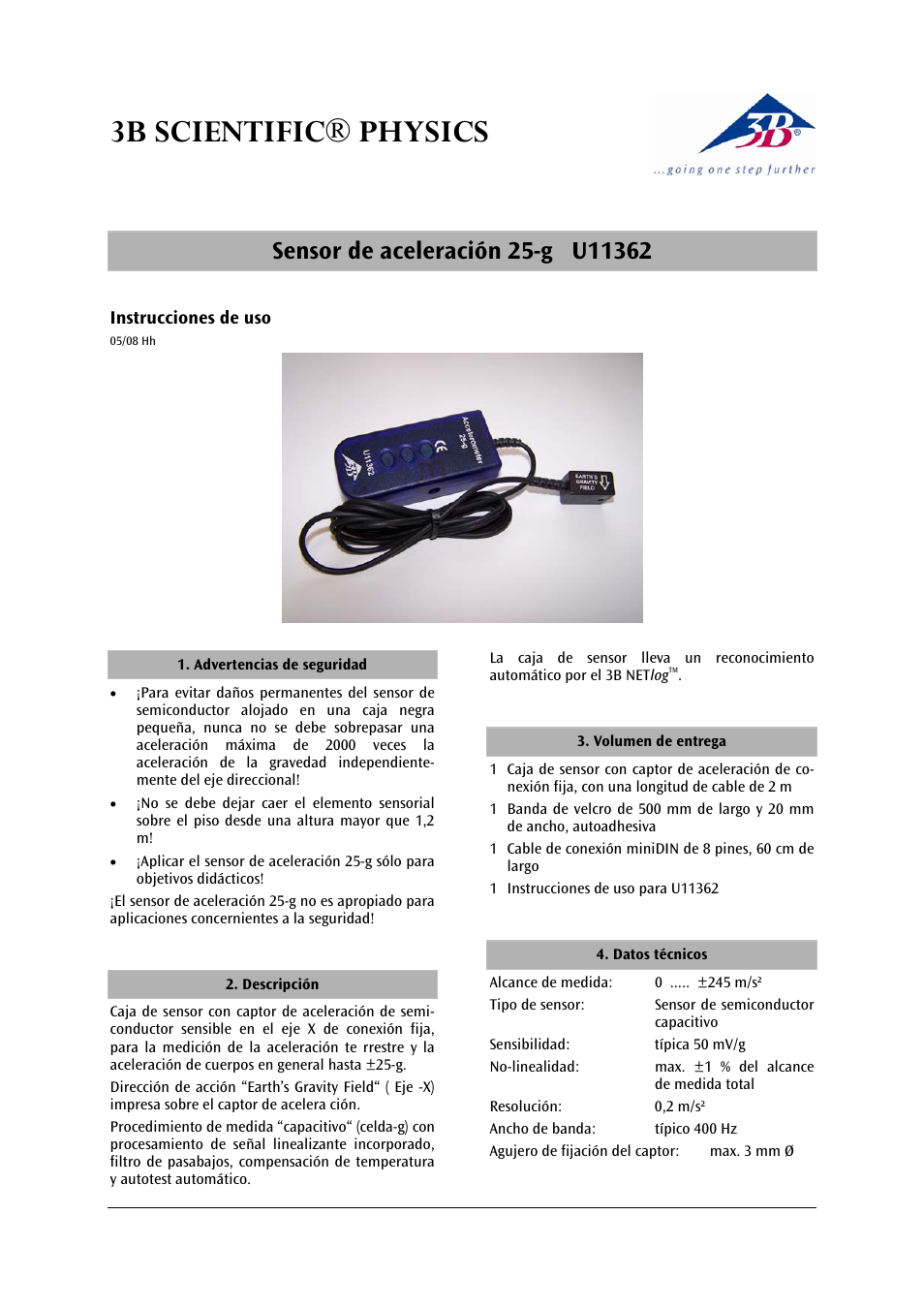 3b scientific® physics | 3B Scientific Acceleration Sensor, ±25g User Manual | Page 9 / 12