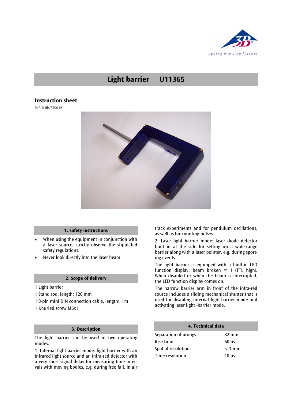 3B Scientific Photo Gate User Manual | 2 pages