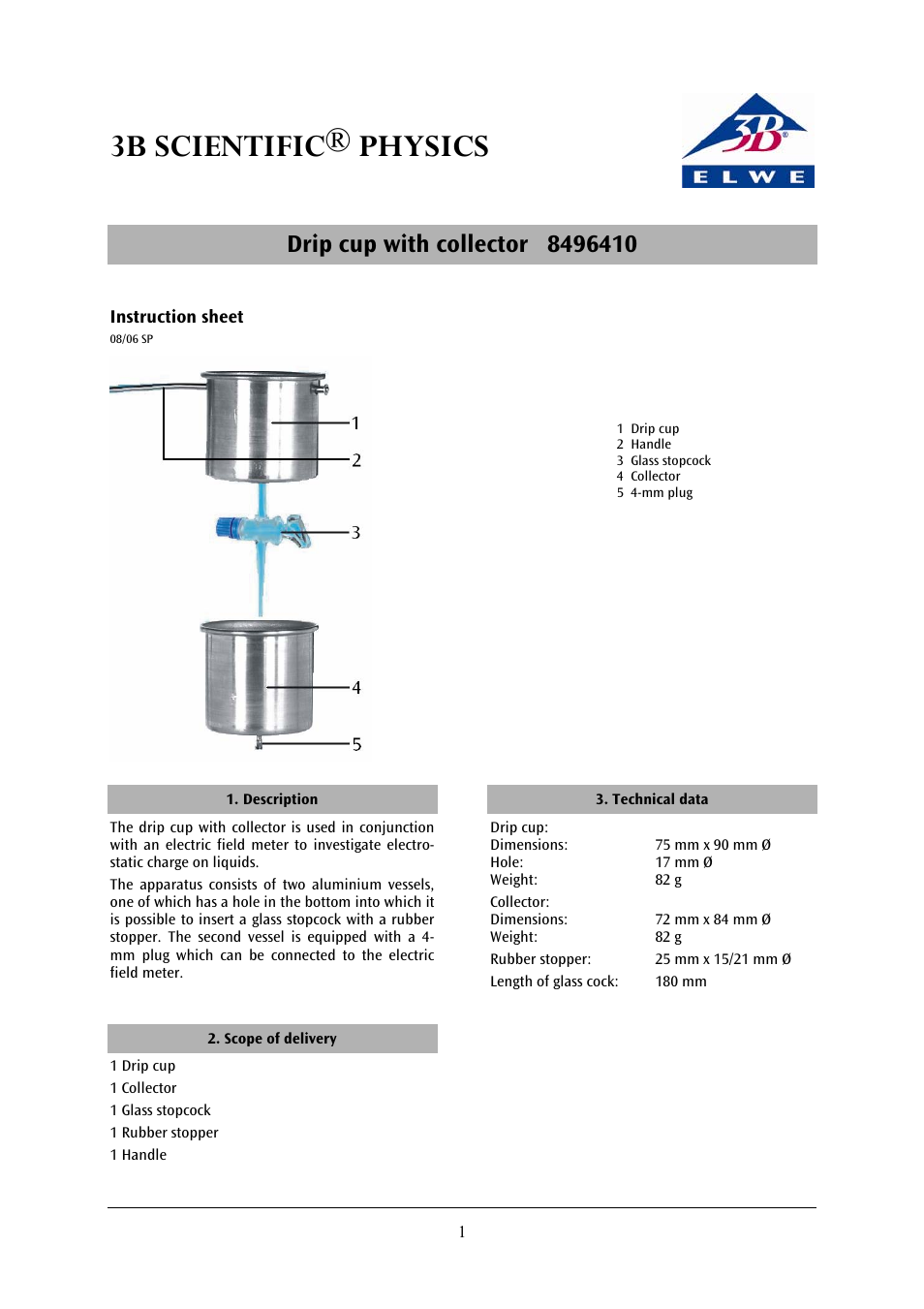 3B Scientific Drip Cup with Basin User Manual | 2 pages