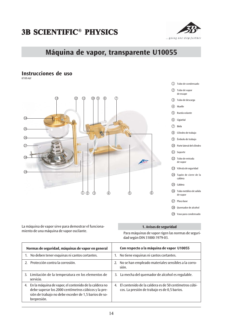 3b scientific, Instrucciones de uso | 3B Scientific Steam Engine G User Manual | Page 14 / 21