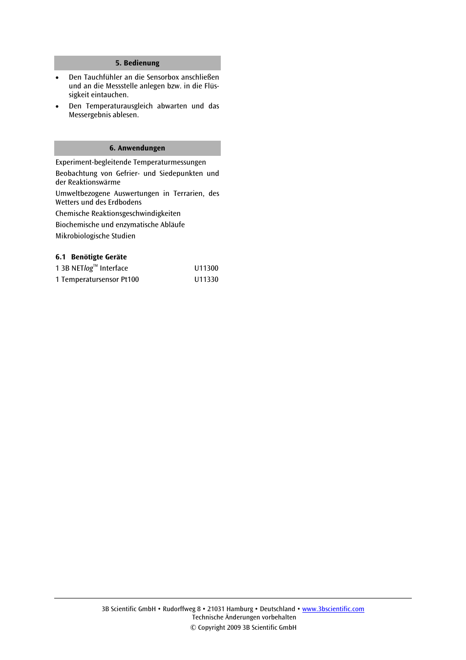 3B Scientific Temperature Sensor, Pt100 User Manual | Page 2 / 12