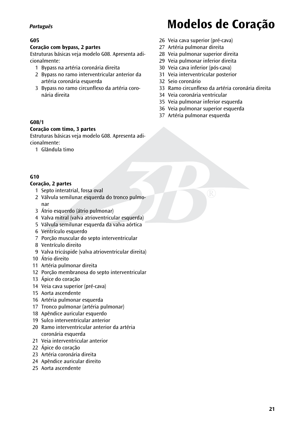 Name, Modelos de coração | 3B Scientific Classic Heart with Bypass, 2 part User Manual | Page 21 / 32