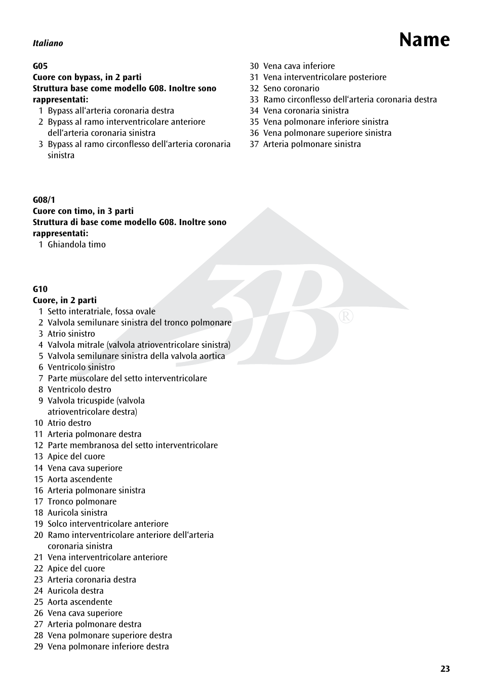 Name | 3B Scientific Classic Heart with Bypass, 2 part User Manual | Page 23 / 32