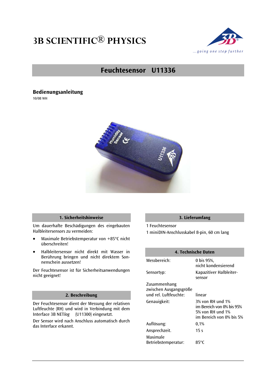 3B Scientific Humidity Sensor User Manual | 12 pages