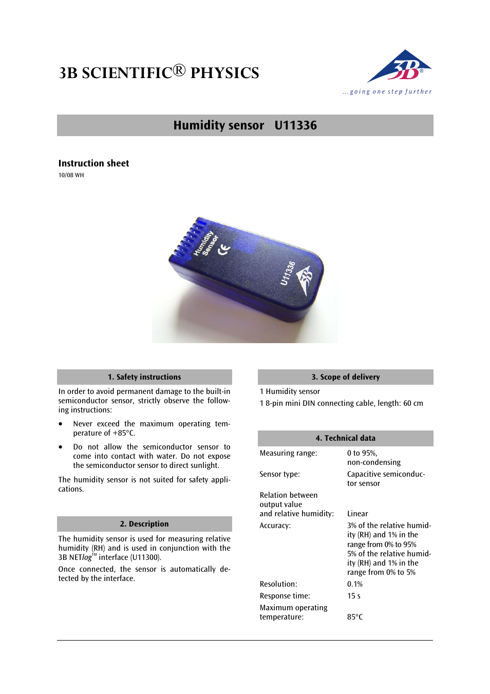 3b scientific® physics | 3B Scientific Humidity Sensor User Manual | Page 3 / 12