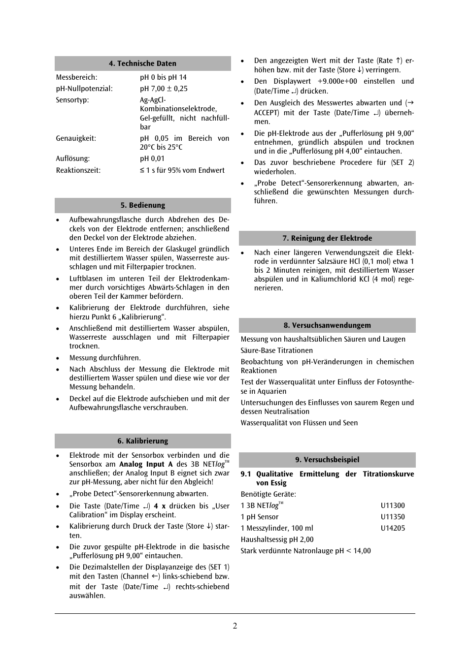 3B Scientific pH Sensor User Manual | Page 2 / 18