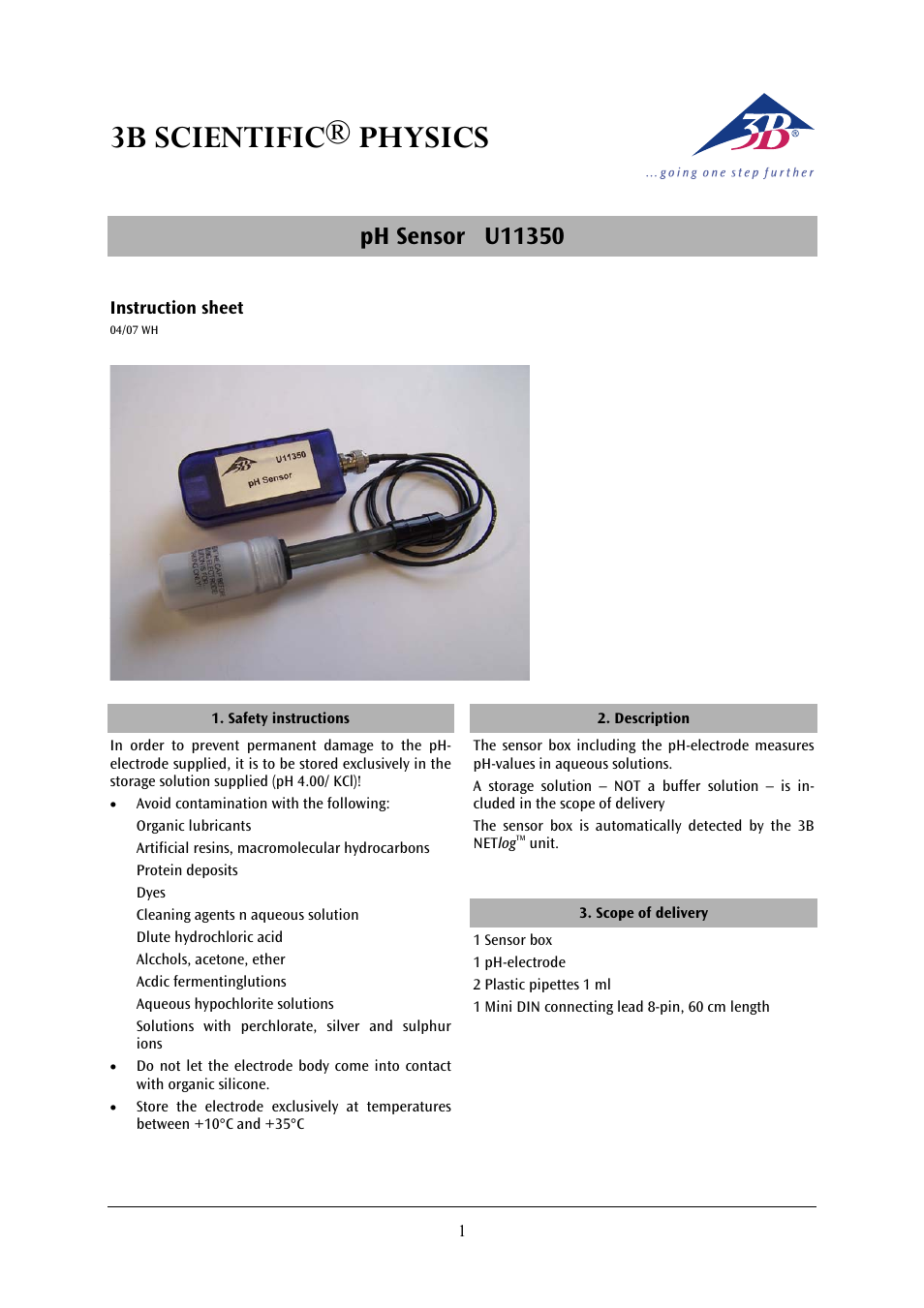 3b scientific® physics | 3B Scientific pH Sensor User Manual | Page 4 / 18