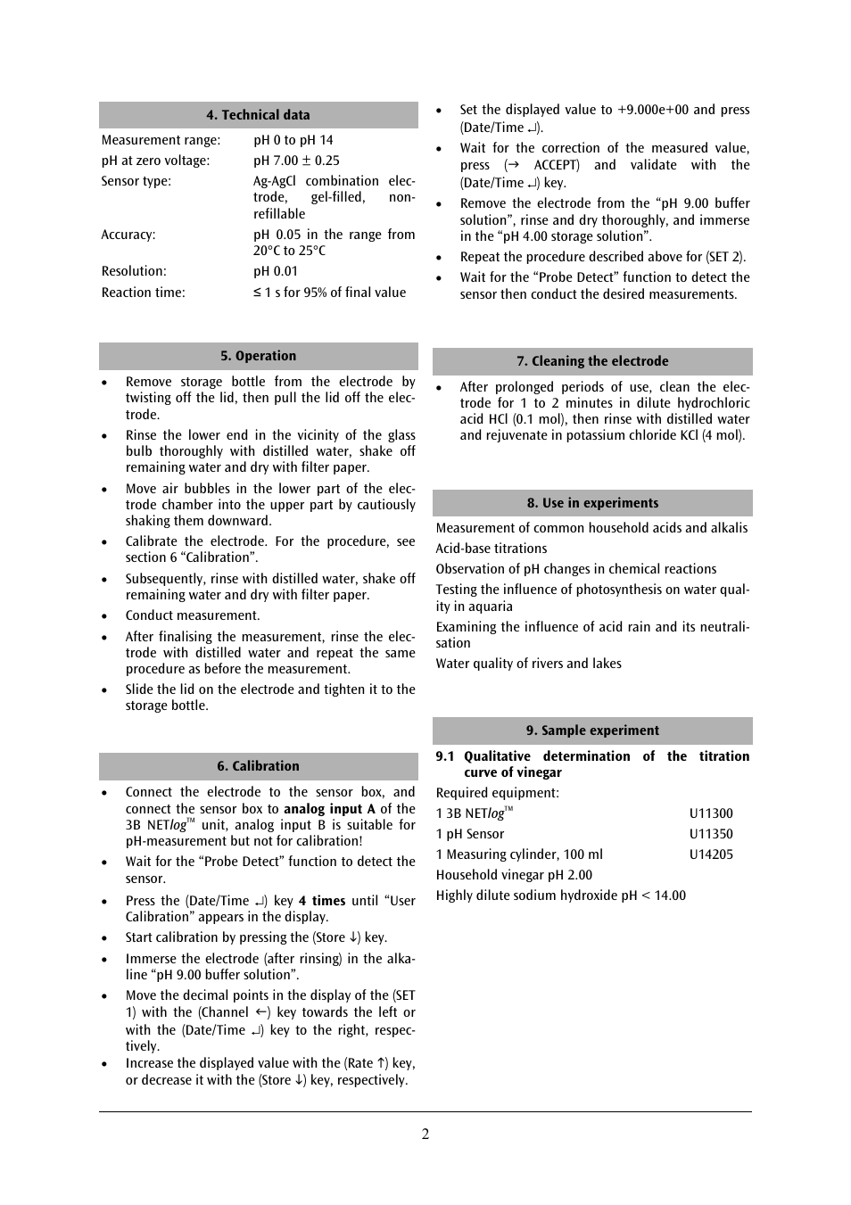3B Scientific pH Sensor User Manual | Page 5 / 18