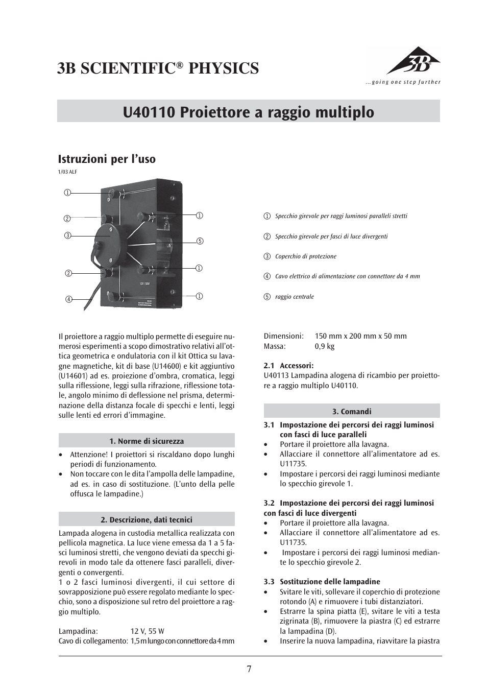 Istruzioni per l’uso | 3B Scientific Multiple Ray Projector, Magnetic User Manual | Page 7 / 12