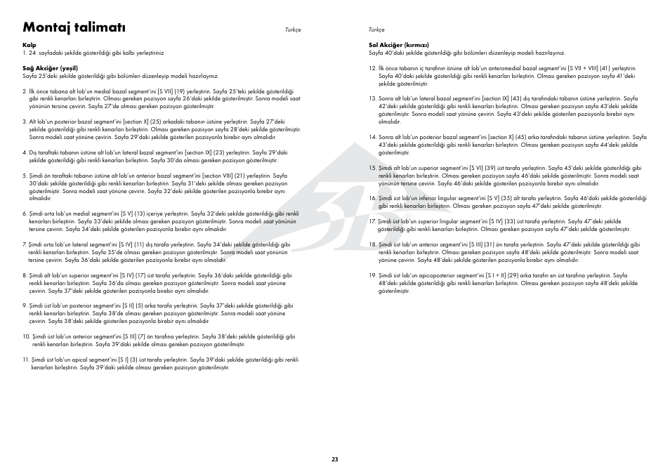 Montaj talimatı | 3B Scientific Segmented Lung User Manual | Page 23 / 52