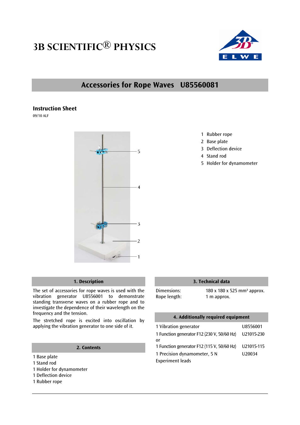 3B Scientific Accessories for Rope Waves User Manual | 2 pages