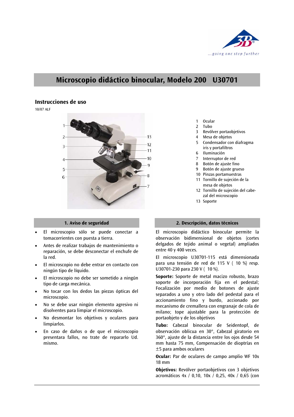 3b scientific, Physics | 3B Scientific Binocular Course Microscope Model 200 (115 V, 50__60 Hz) User Manual | Page 9 / 12