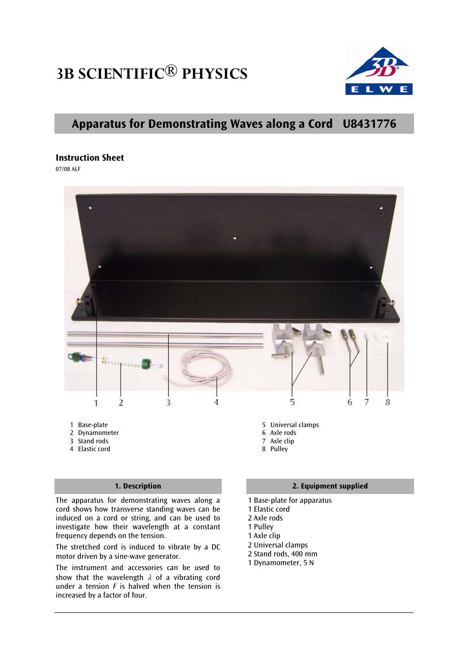 3b scientific® physics | 3B Scientific Band Wave Device User Manual | Page 3 / 12