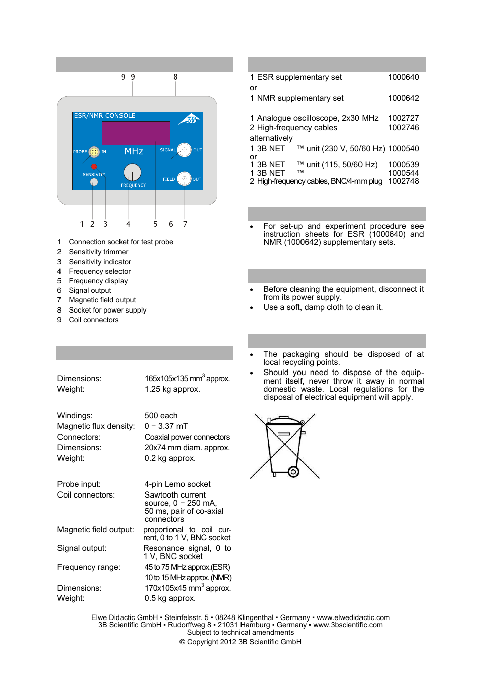 3B Scientific Teltron ESR__NMR Basic Set (115 V, 50__60 Hz) User Manual | Page 2 / 2