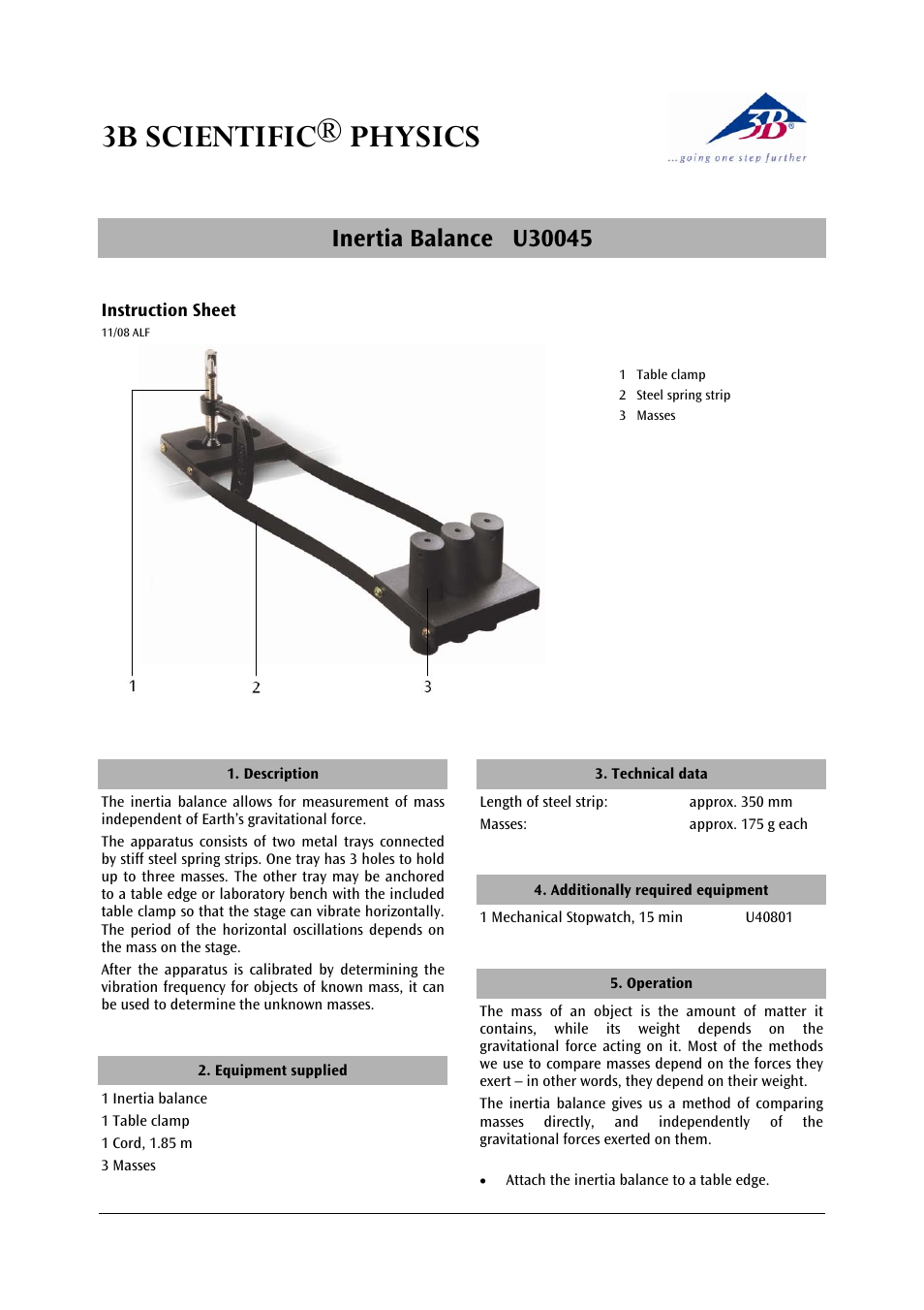 3B Scientific Inertia Balance User Manual | 2 pages