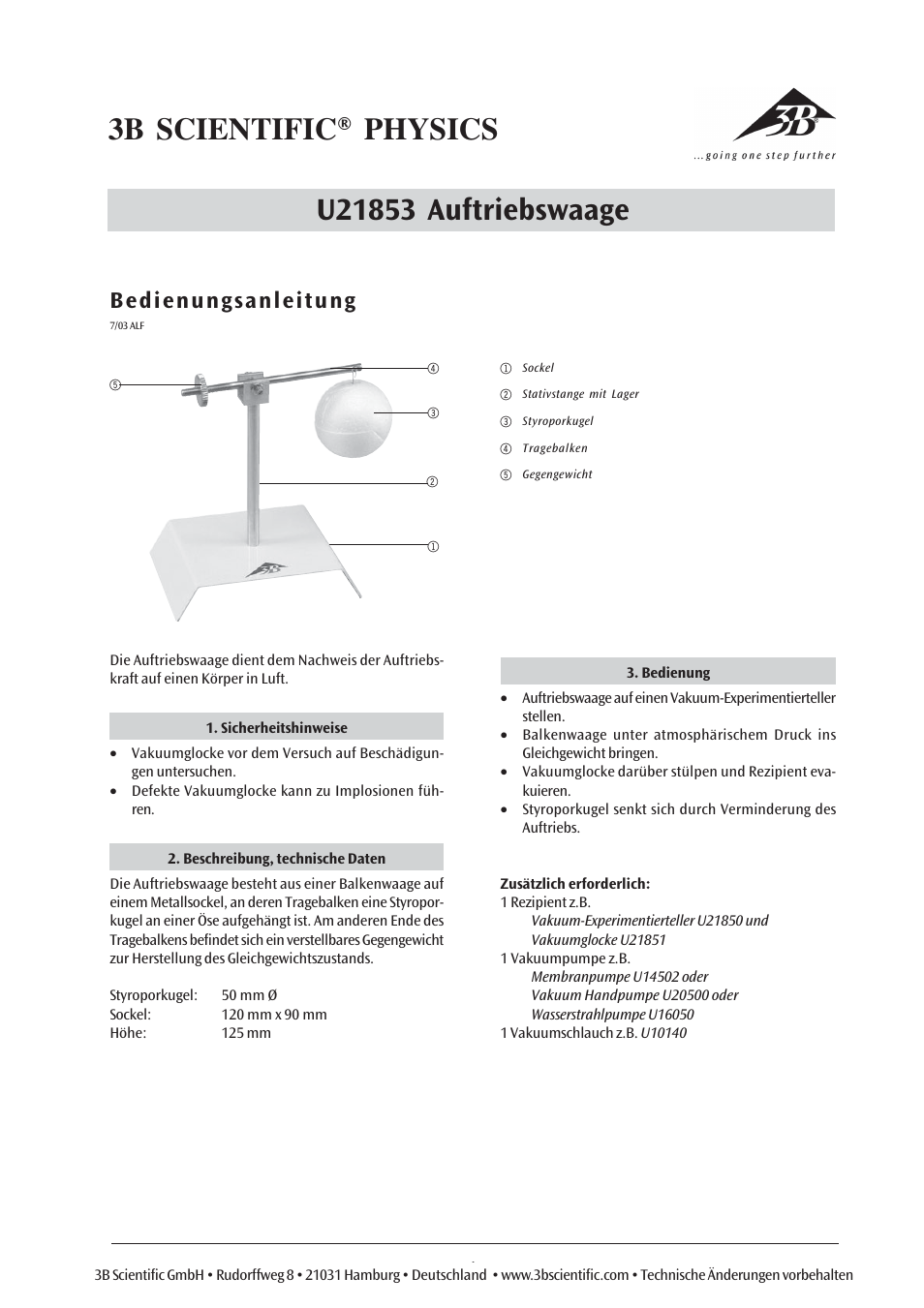 3B Scientific Baroscope User Manual | 6 pages