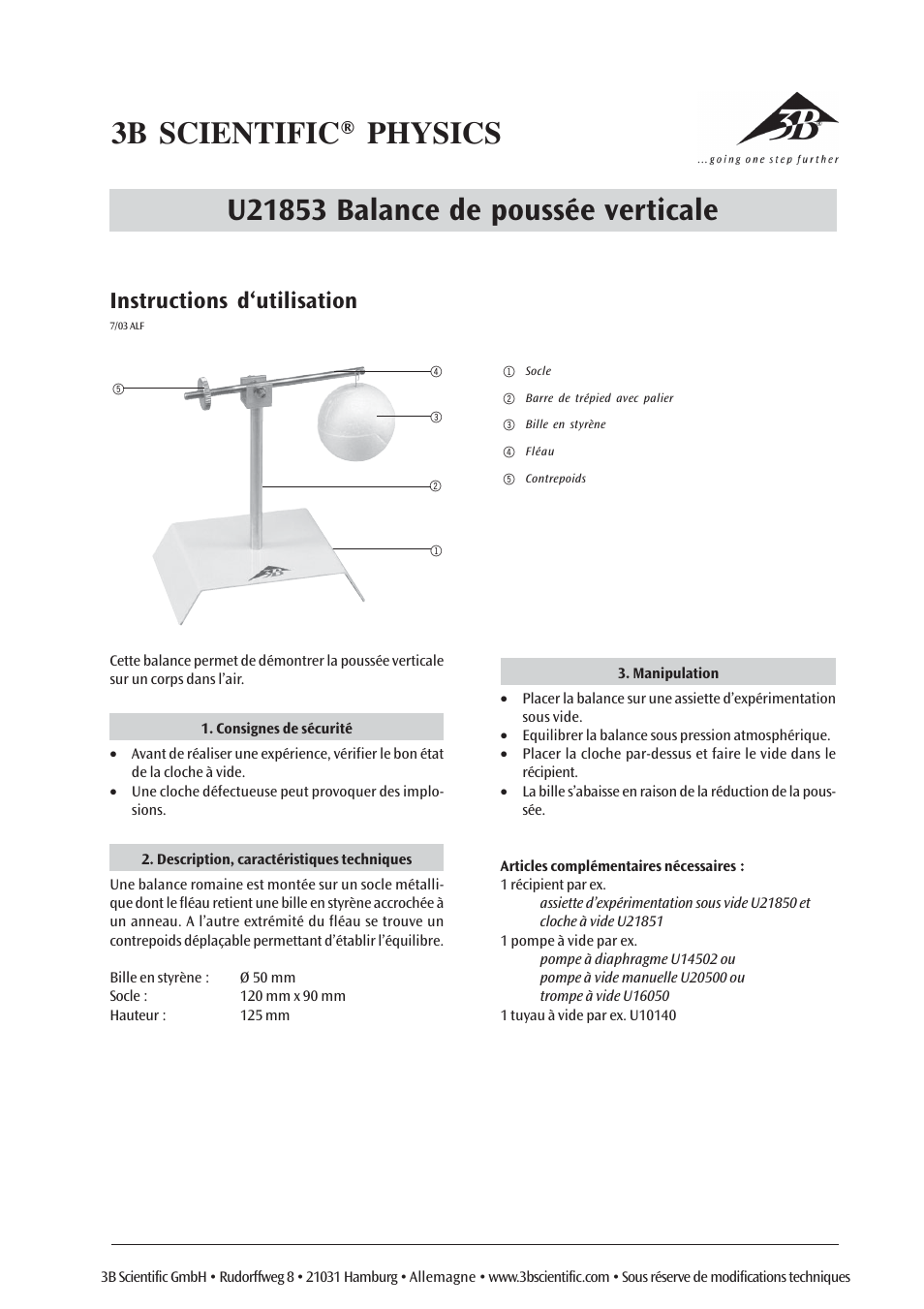 Instructions d‘utilisation | 3B Scientific Baroscope User Manual | Page 3 / 6