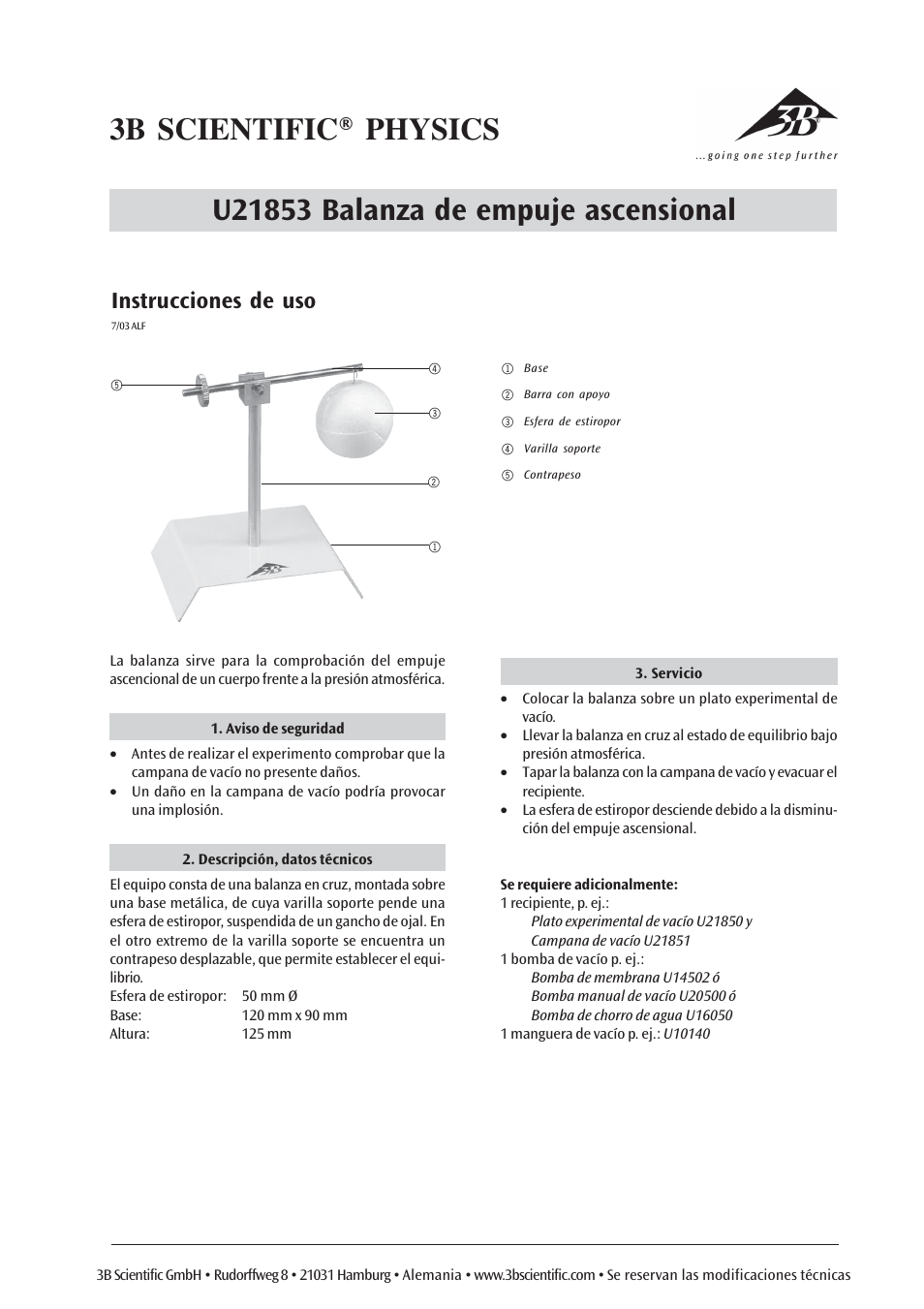 Instrucciones de uso | 3B Scientific Baroscope User Manual | Page 5 / 6