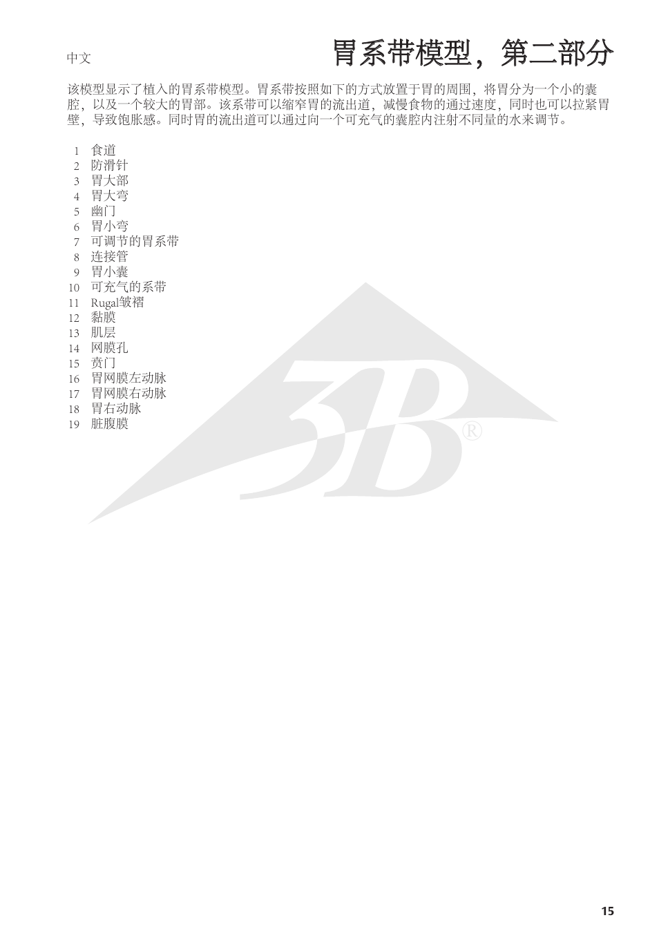 胃系带模型，第二部分 | 3B Scientific Gastric Band Model User Manual | Page 15 / 16