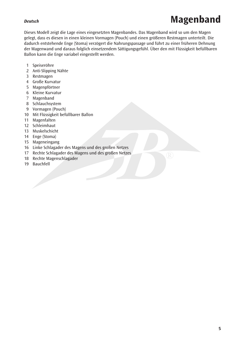 Magenband | 3B Scientific Gastric Band Model User Manual | Page 5 / 16