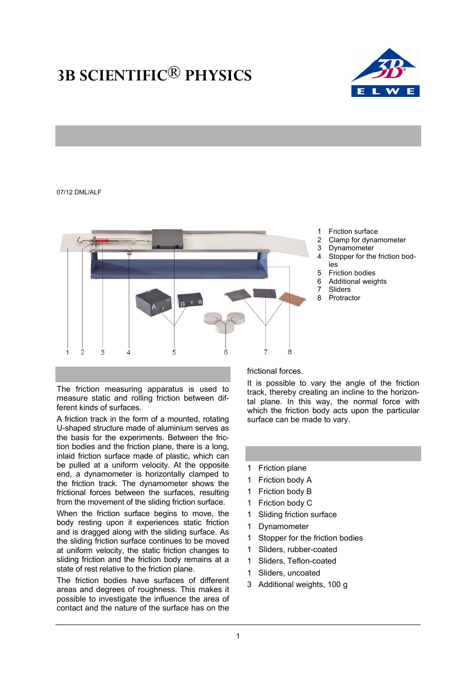 3B Scientific Friction Measuring Apparatus User Manual | 4 pages