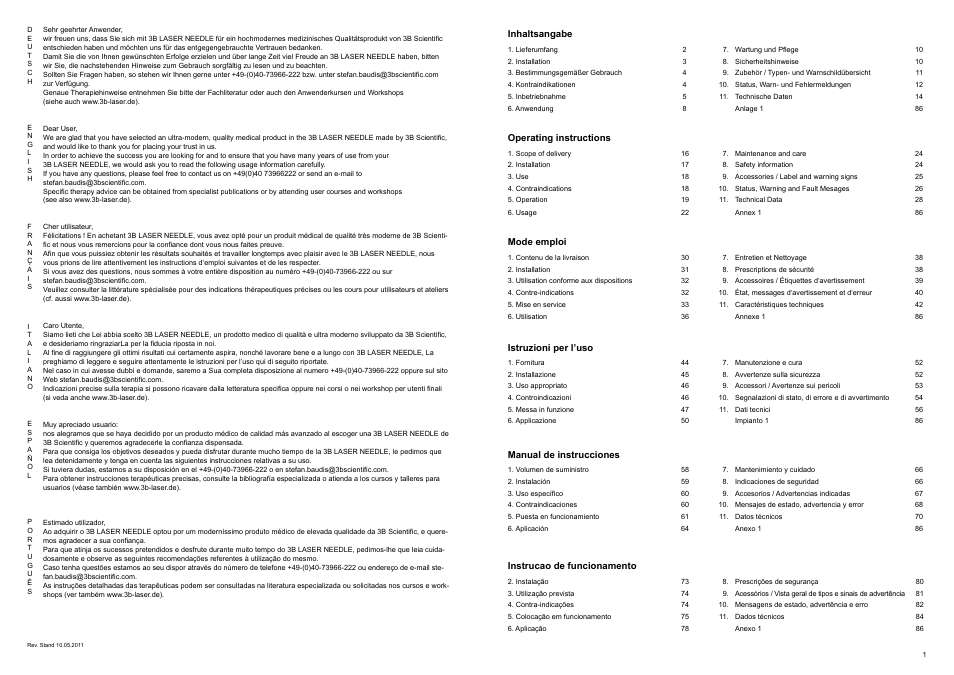 3B Scientific Light Therapy__3B LASER NEEDLE, red laser light, 12x660 nm User Manual | Page 2 / 45