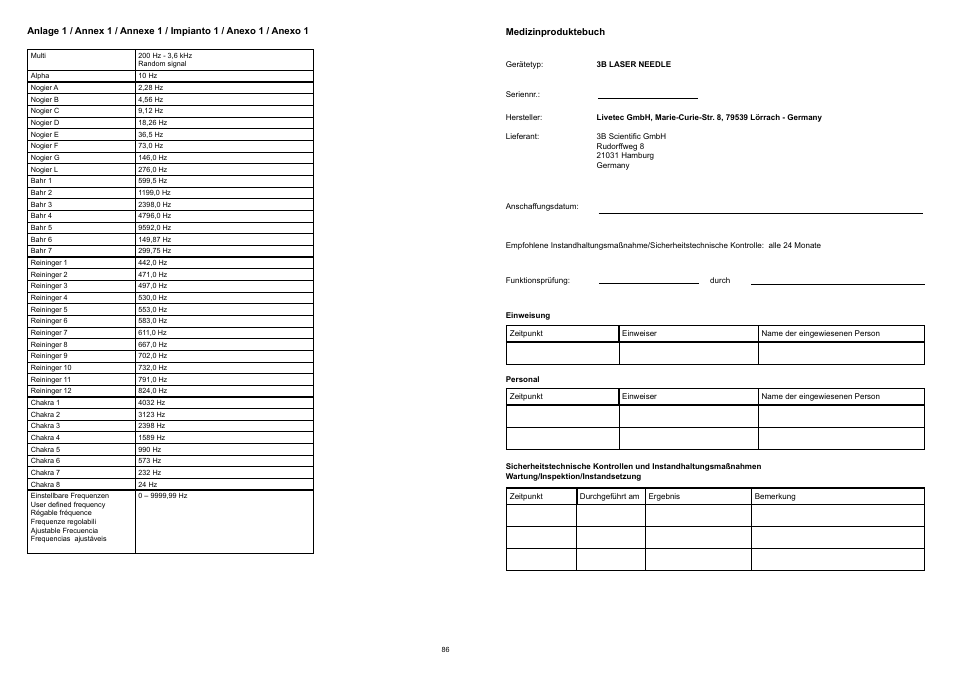 3B Scientific Light Therapy__3B LASER NEEDLE, red laser light, 12x660 nm User Manual | Page 45 / 45