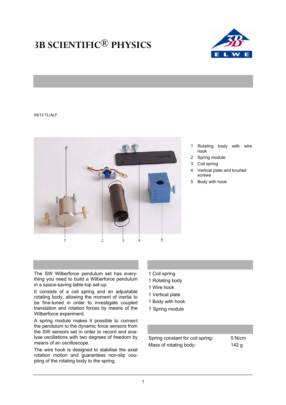 3B Scientific SW Wilberforce Pendulum Set User Manual | 4 pages