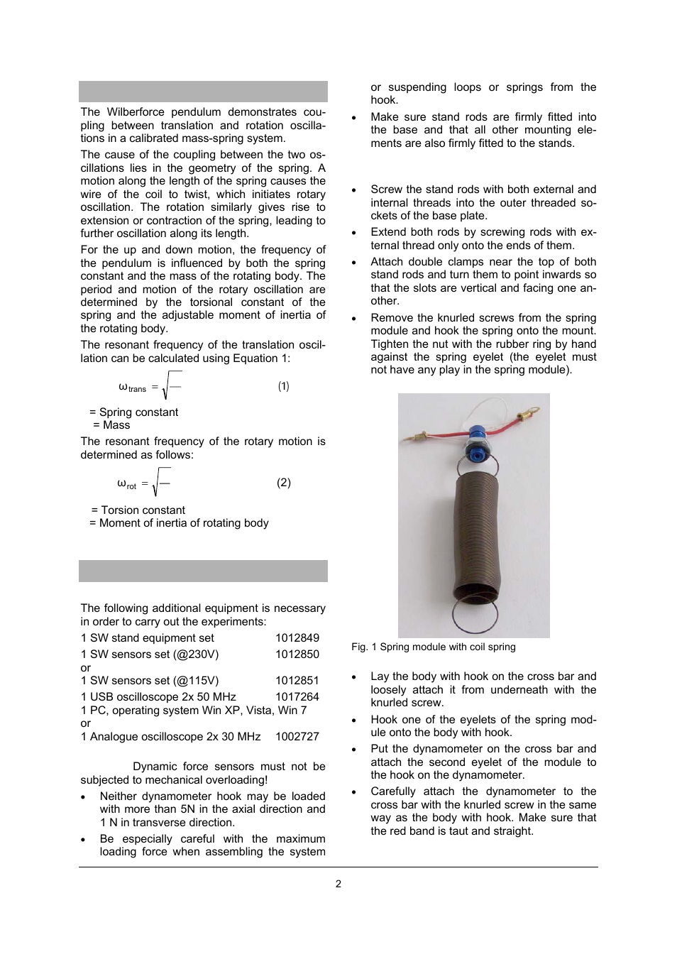 3B Scientific SW Wilberforce Pendulum Set User Manual | Page 2 / 4