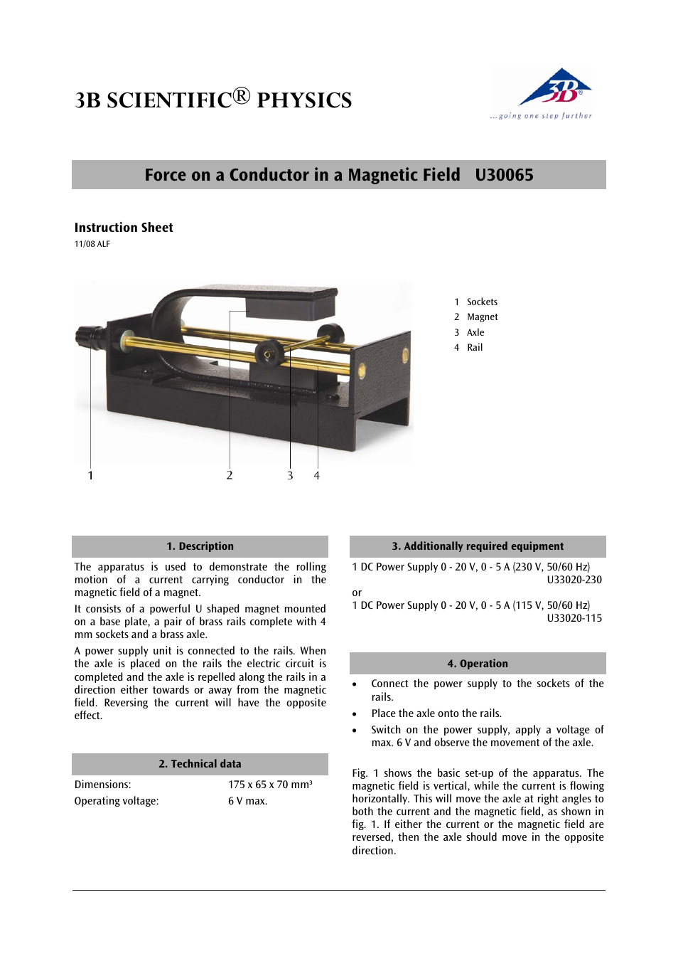 3B Scientific Force on a Conductor in a Magnetic Field User Manual | 2 pages