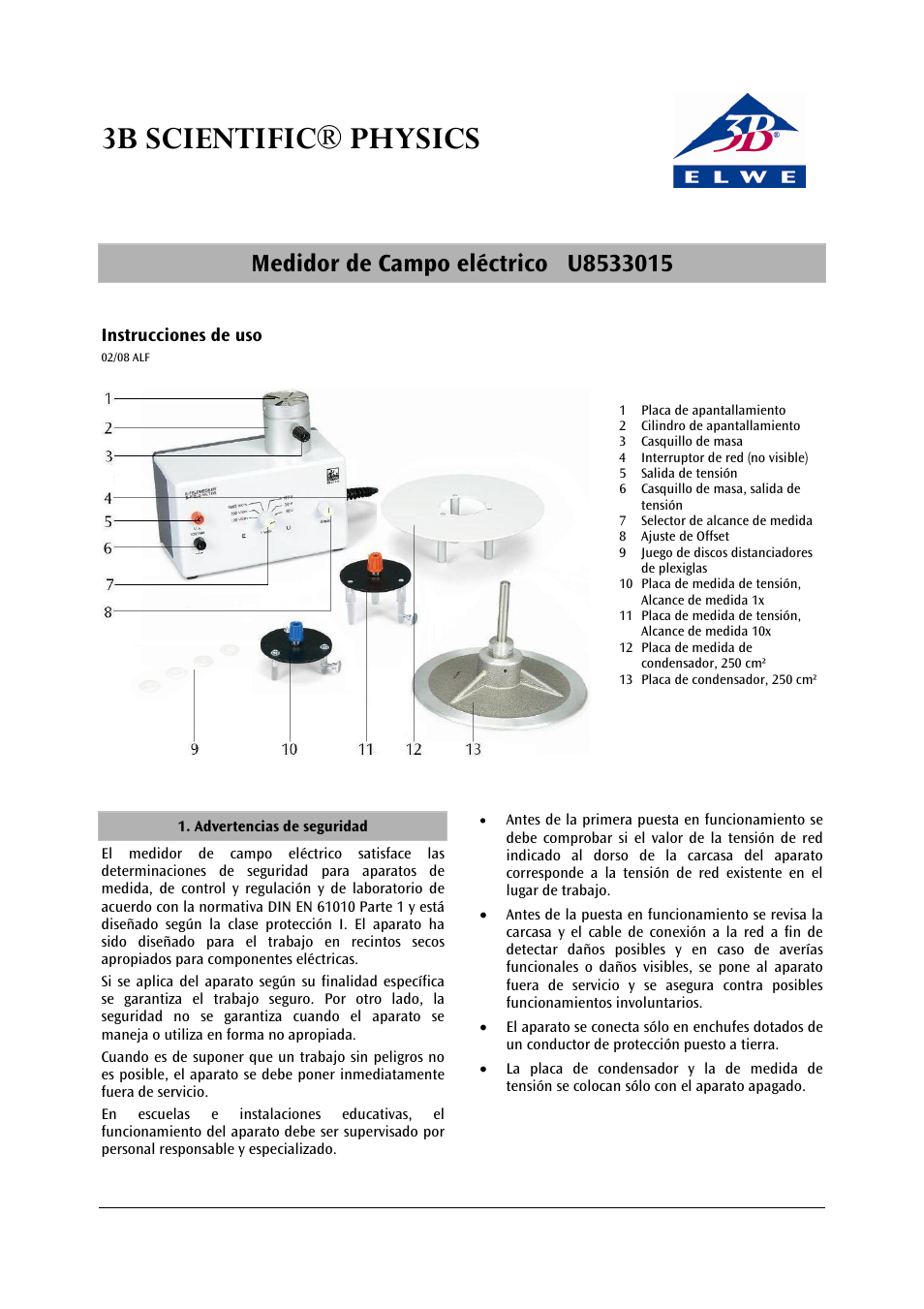 3b scientific® physics | 3B Scientific Electric Field Meter (115 V, 50__60 Hz) User Manual | Page 17 / 24