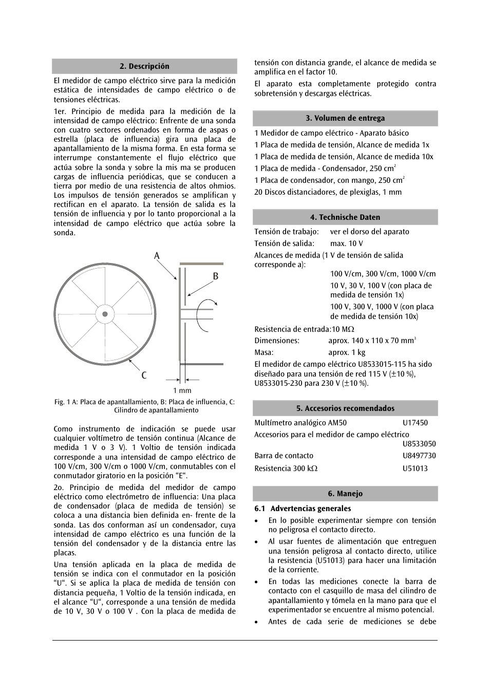 Ab c | 3B Scientific Electric Field Meter (115 V, 50__60 Hz) User Manual | Page 18 / 24