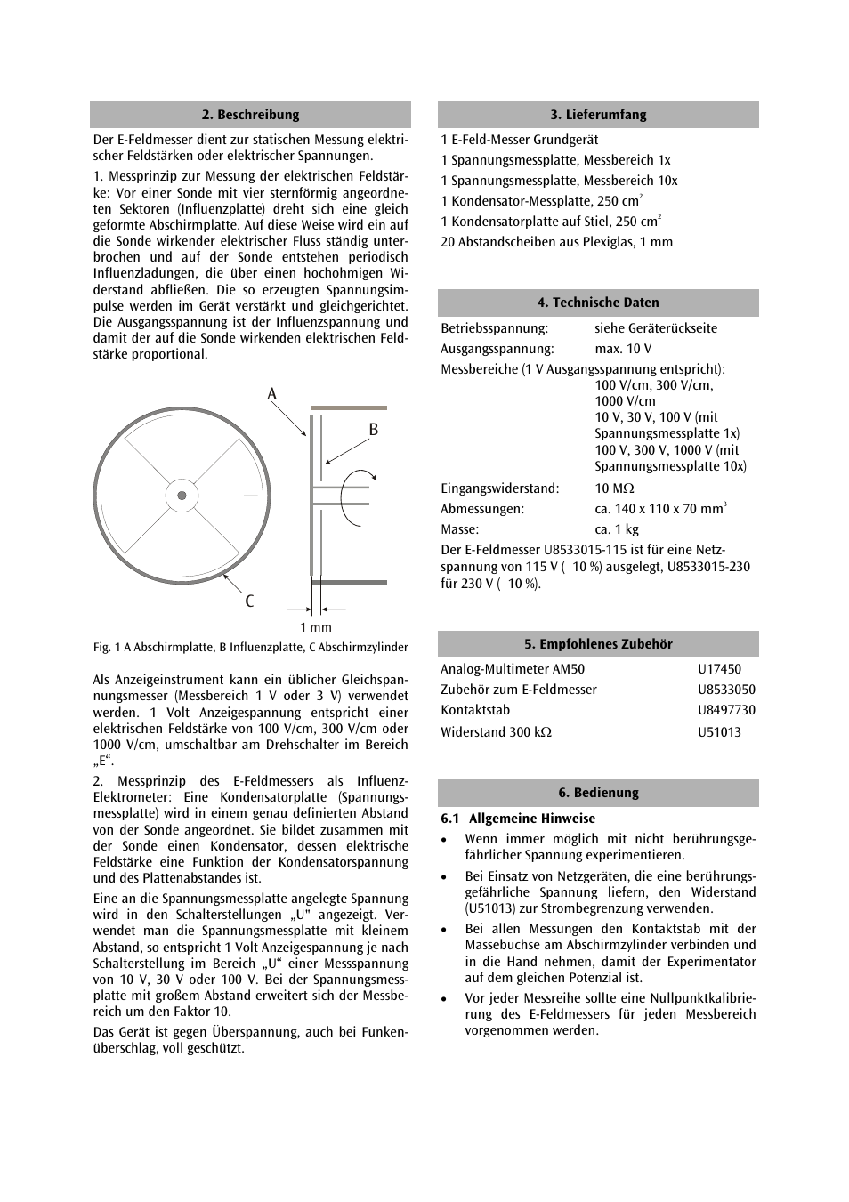 Ab c | 3B Scientific Electric Field Meter (115 V, 50__60 Hz) User Manual | Page 2 / 24