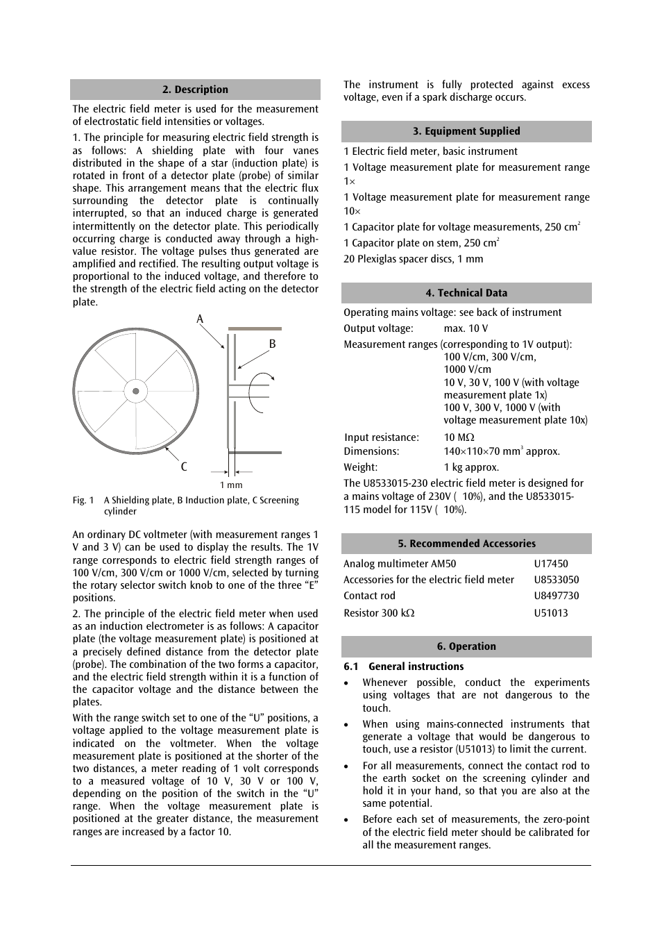 3B Scientific Electric Field Meter (115 V, 50__60 Hz) User Manual | Page 6 / 24
