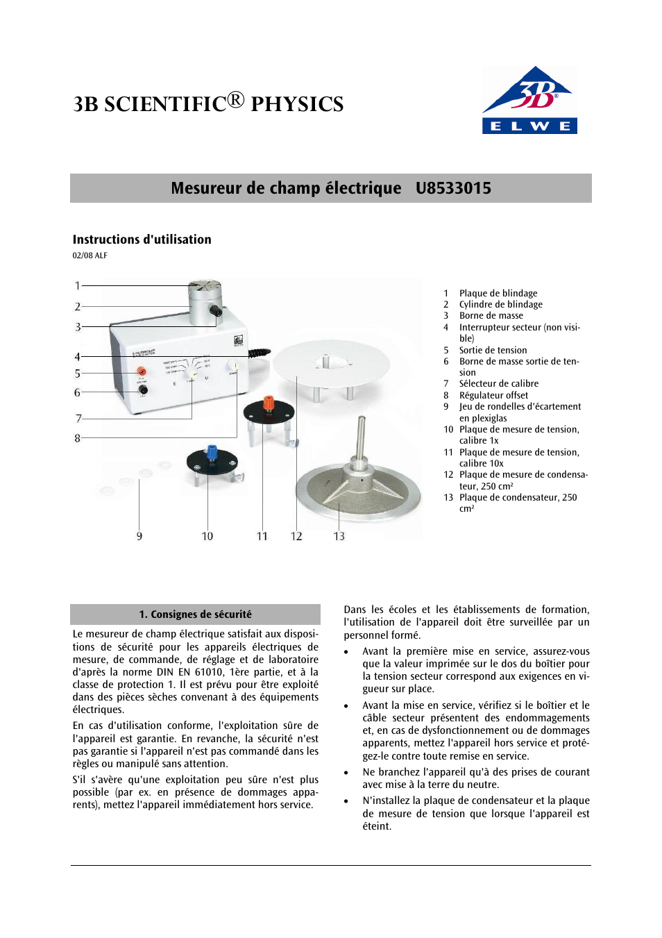 3b scientific® physics | 3B Scientific Electric Field Meter (115 V, 50__60 Hz) User Manual | Page 9 / 24