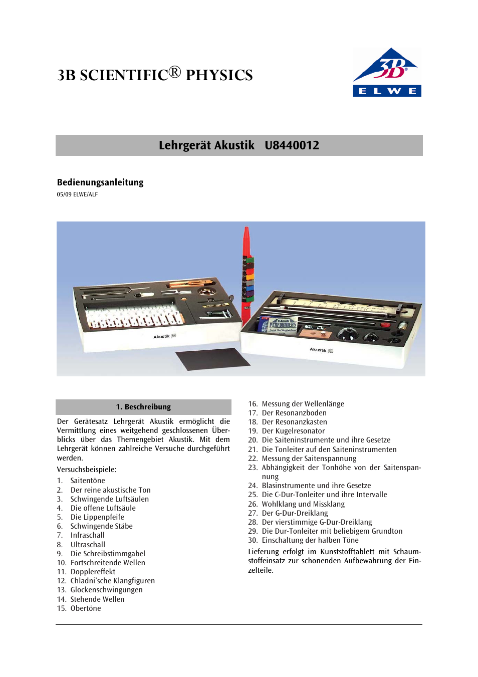 3B Scientific Acoustics Kit User Manual | 48 pages