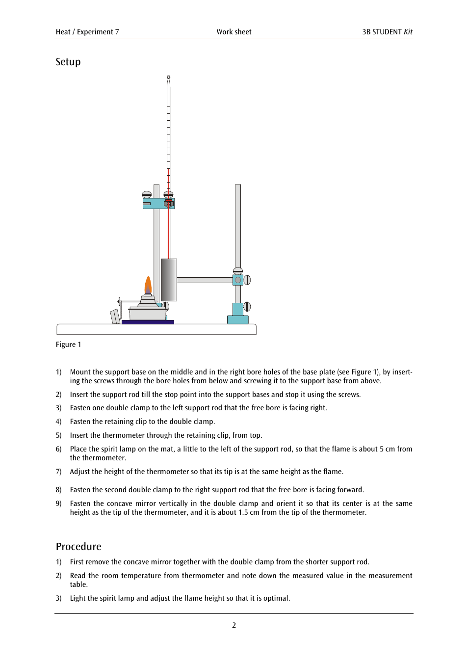 Setup, Procedure | 3B Scientific Basic Heat Kit User Manual | Page 2 / 4